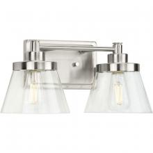 Progress P300349-009 - Hinton Collection Two-Light Brushed Nickel Clear Seeded Glass Farmhouse Bath Vanity Light