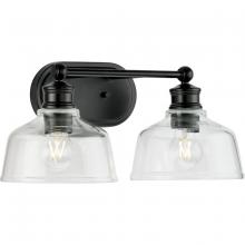 Progress P300396-31M - Singleton Collection Two-Light 17" Matte Black Farmhouse Vanity Light with Clear Glass Shades