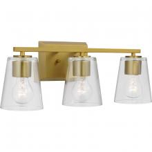 Progress P300459-191 - Vertex Collection Three-Light Brushed Gold Clear Glass Contemporary Bath Light