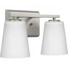Progress P300462-009 - Vertex Collection Two-Light Brushed Nickel Etched White Glass Contemporary Bath Light