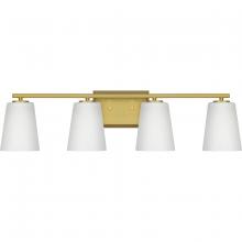 Progress P300464-191 - Vertex Collection Four-Light Brushed Gold Etched White Glass Contemporary Bath Light