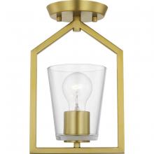 Progress P350258-191 - Vertex Collection One-Light Brushed Gold Clear Glass Contemporary Semi-Flush Mount