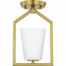Progress P350259-191 - Vertex Collection One-Light Brushed Gold Etched White Contemporary Semi-Flush Mount