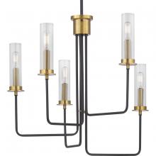 Progress P400167-143 - Rainey Collection Five-Light Graphite Clear Fluted Ribbed Glass Modern Chandelier Light