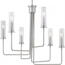 Progress P400168-009 - Rainey Collection Six-Light Brushed Nickel Clear Fluted Ribbed Glass Modern Chandelier Light