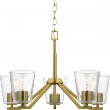 Progress P400341-191 - Vertex Collection Five-Light Brushed Gold Clear Glass Contemporary Chandelier