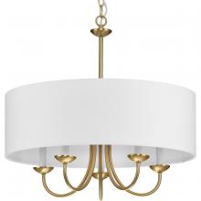 Progress P4217-109 - Drum ShadeCollection Five-Light Brushed Bronze White Fabric Shade New Traditional Chandelier Light