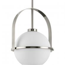 Progress P500358-009 - Delayne Collection One-Light Mid-Century Modern Brushed Nickel Etched Opal Glass Pendant Light