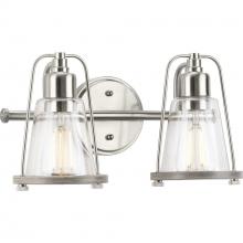 Progress P300296-009 - Conway Collection Two-Light Brushed Nickel and Clear Seeded Farmhouse Style Bath Vanity Wall Light