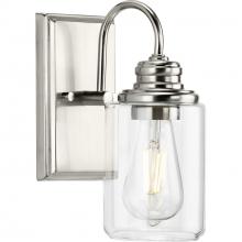 Progress P300320-009 - Aiken Collection One-Light Brushed Nickel Clear Glass Farmhouse Style Bath Vanity Wall Light