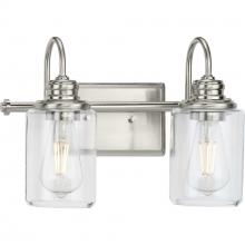 Progress P300321-009 - Aiken Collection Two-Light Brushed Nickel Clear Glass Farmhouse Style Bath Vanity Wall Light