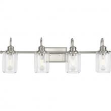 Progress P300323-009 - Aiken Collection Four-Light Brushed Nickel Clear Glass Farmhouse Style Bath Vanity Wall Light