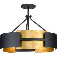Progress P350203-031 - Lowery Collection Three-Light Textured Black/Distressed Gold Convertible Semi-Flush Ceiling or Hangi