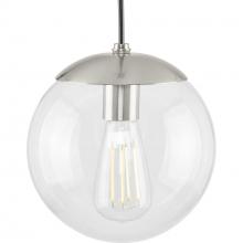 Progress P500309-009 - Atwell Collection 8-inch Brushed Nickel and Clear Glass Globe Small Hanging Pendant Light