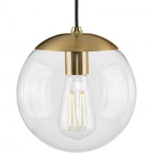 Progress P500309-109 - Atwell Collection 8-inch Brushed Bronze and Clear Glass Globe Small Hanging Pendant Light