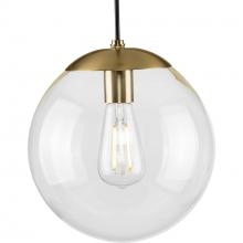 Progress P500310-109 - Atwell Collection 10-inch Brushed Bronze and Clear Glass Globe Medium Hanging Pendant Light