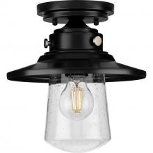 Progress P550094-031 - Tremont Collection One-Light Matte Black and Clear Seeded Glass Farmhouse Style Ceiling Light