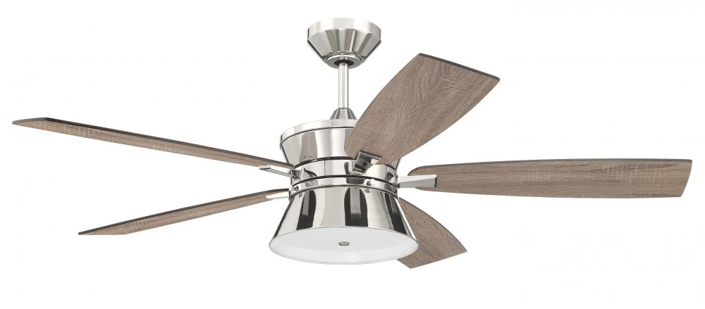Dominick 52" 5-Blade Ceiling Fan in Polished Nickel w/ Driftwood/Greywood Blades