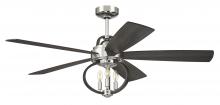 Craftmade RSE52PLN5 - Reese 52" 5-Blade Ceiling Fan in Polished Nickel w/ Greywood Blades; Integrated Light Kit