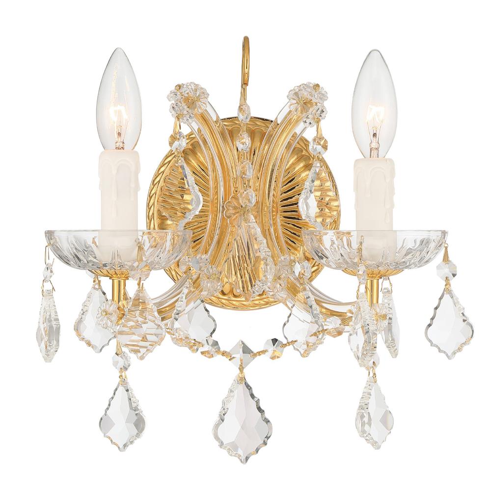 Maria Theresa 2 Light Hand Cut Crystal Gold Sconce