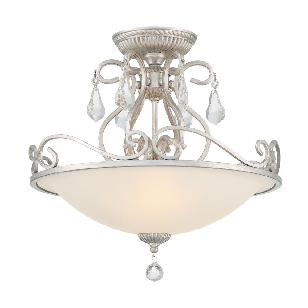 Ashton 3 Light Swarovski Strass Crystal Olde Silver Semi Flush Mount