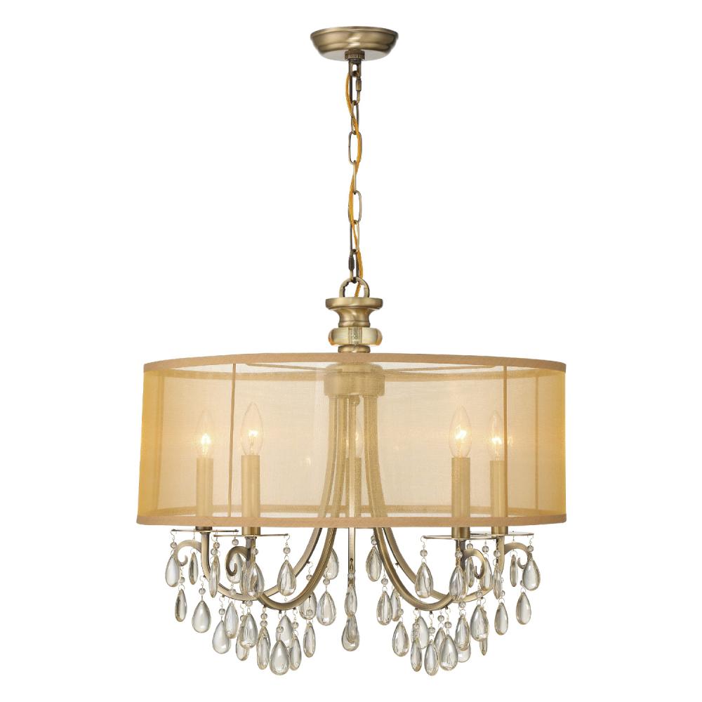 Hampton 5 Light Drum Shade Antique Brass Chandelier