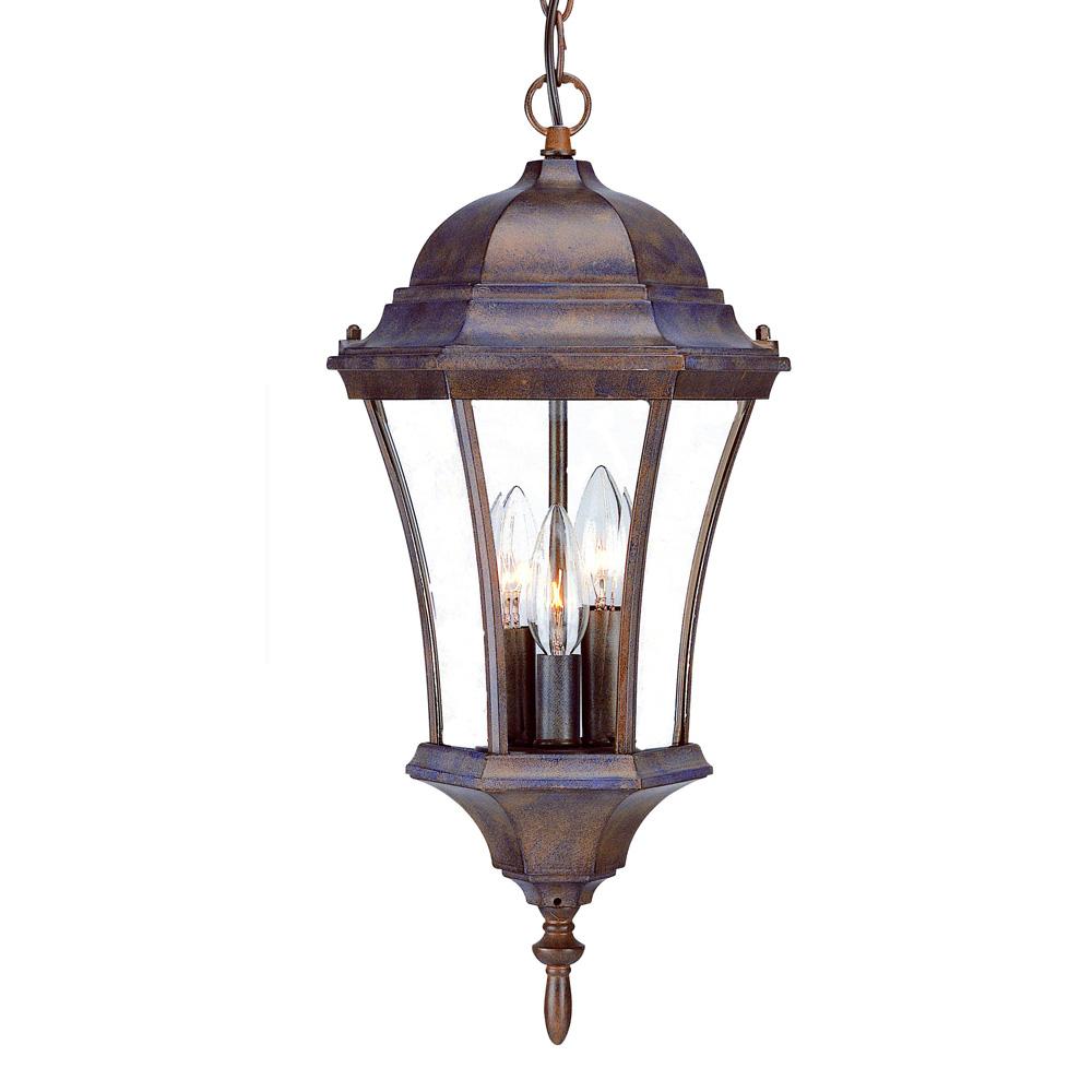 Bryn Mawr Collection Hanging Lantern 3-Light Outdoor Burled Walnut Light Fixture