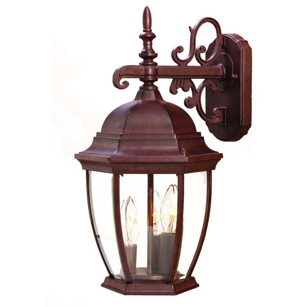 Wexford Collection Wall-Mount 3-Light Outdoor Burled Walnut Light Fixture