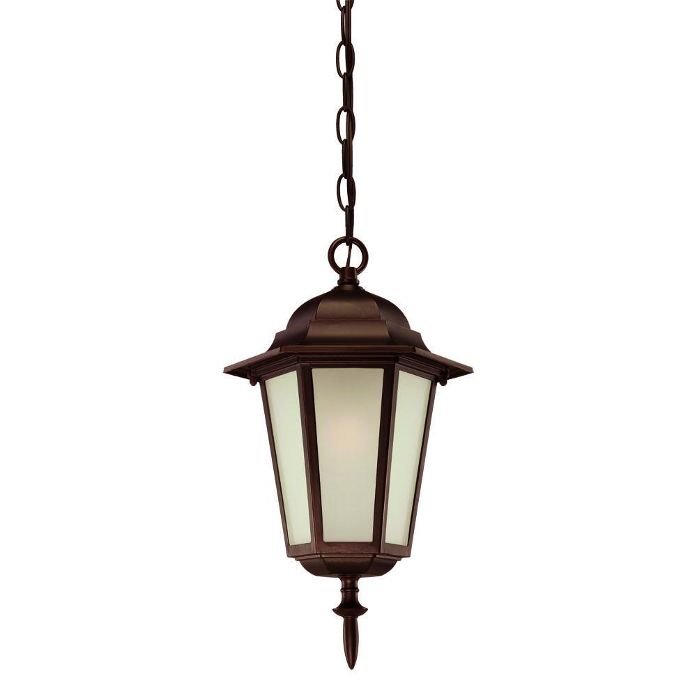 Camelot 1-Light Architectural Bronze Hanging Light With Frosted Glass