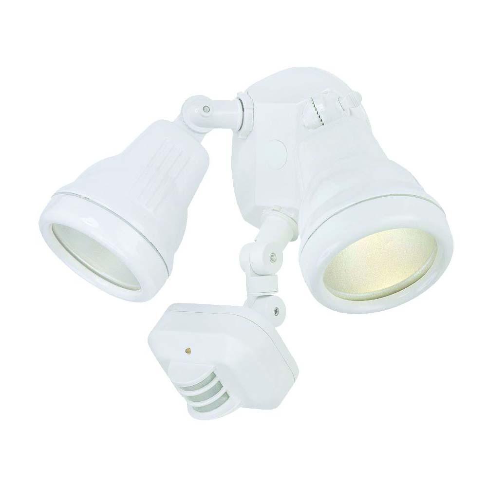 2-Light White Adjustable Arm Floodlight With Motion Sensor