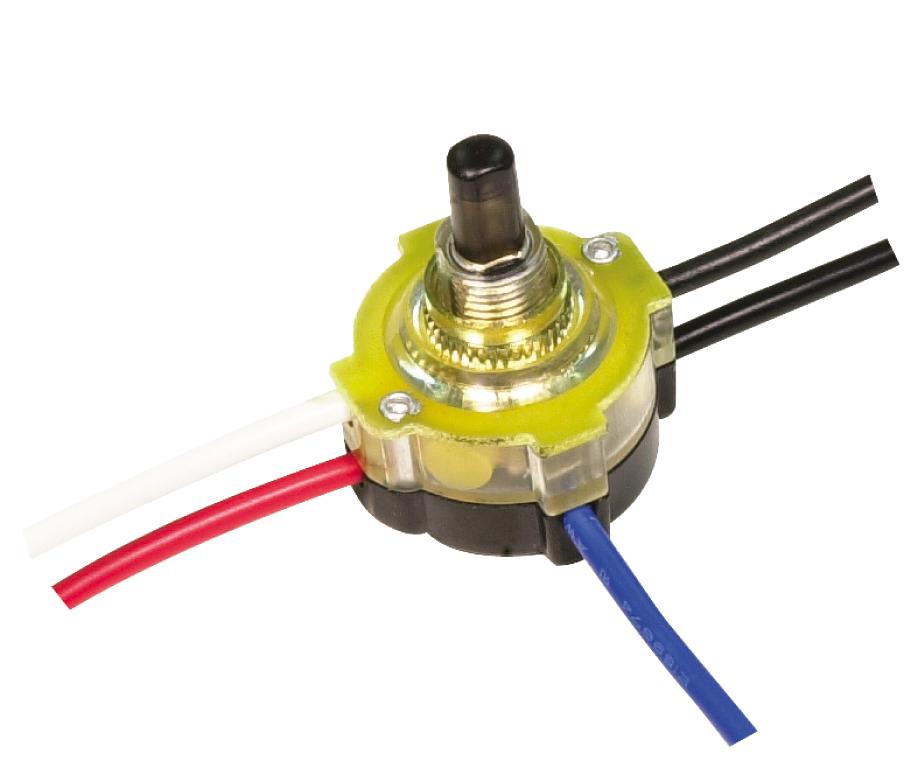 3-Way Lighted Push Switch, Plastic Bushing, 2 Circuit, 4 Position(L-1, L-2, L1-2, Off). Rated: