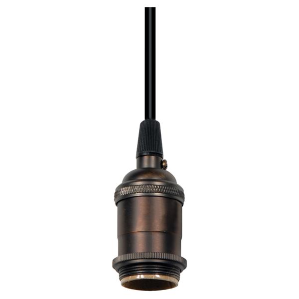 Medium base lampholder; 4pc. Solid brass; prewired; Uno ring; 10ft. 18/2 SVT Black Cord; Dark