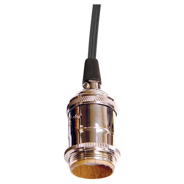 Medium base lampholder; 4pc. Solid brass; prewired; Uno ring; 10ft. 18/2 SVT Black Cord; Polished