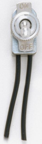 On-Off Metal Toggle Switch; Single Circuit; 6A-125V, 3A-250V Rating; 6" Leads; Nickel Finish