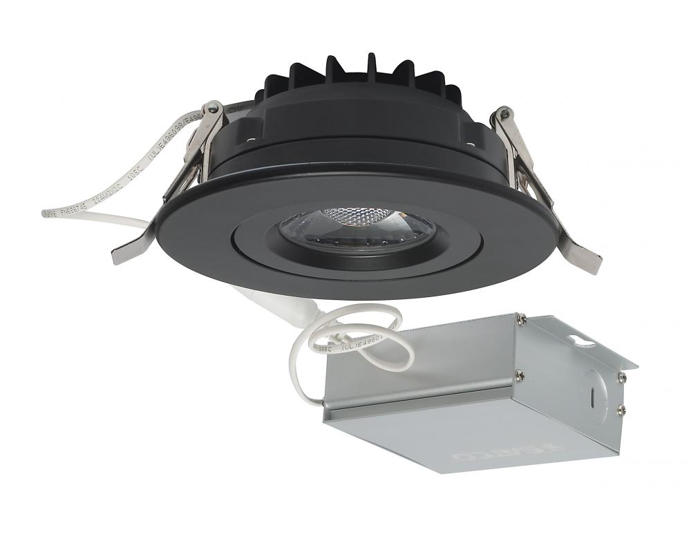 12 watt LED Direct Wire Downlight; Gimbaled; 4 inch; 3000K; 120 volt; Dimmable; Round; Remote