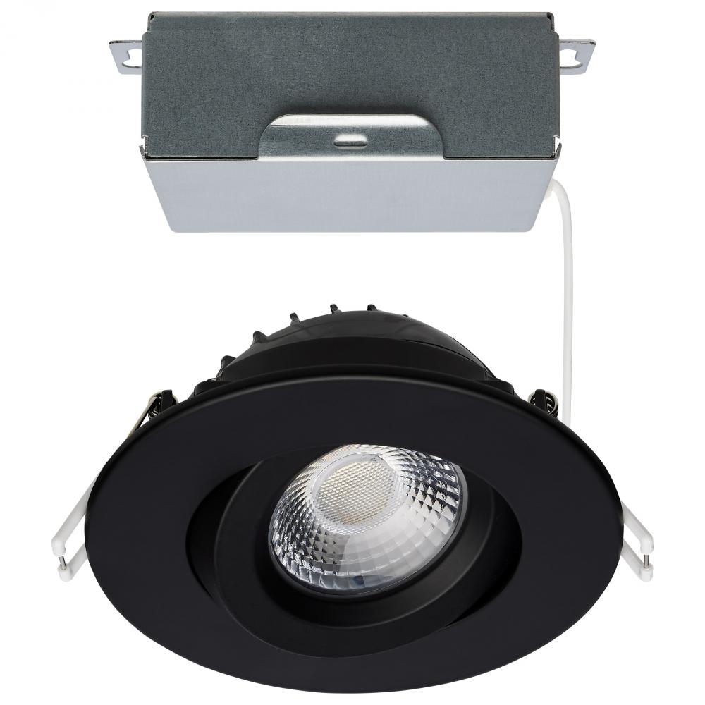 12 Watt LED Direct Wire Downlight; Gimbaled; 4 Inch; CCT Selectable; Round; Remote Driver; Black