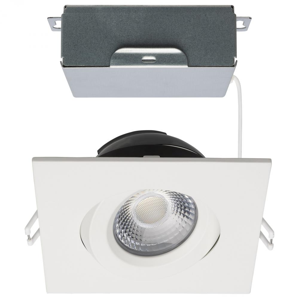 12 Watt LED Direct Wire Downlight; Gimbaled; 4 Inch; CCT Selectable; Square; Remote Driver; White
