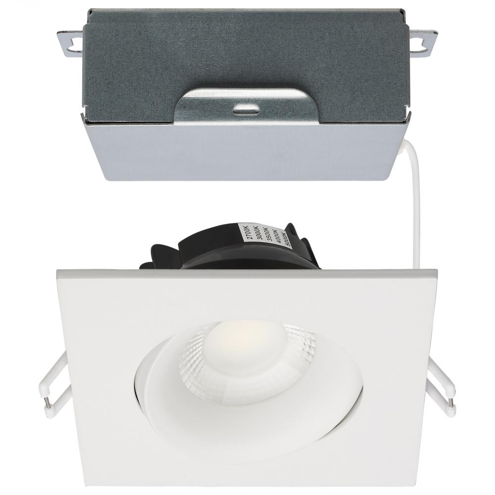 12 Watt LED Direct Wire Downlight; Gimbaled; 3.5 Inch; CCT Selectable; Square; Remote Driver; White