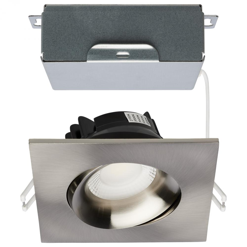 12 Watt LED Direct Wire Downlight; Gimbaled; 3.5 Inch; CCT Selectable; Square; Remote Driver;