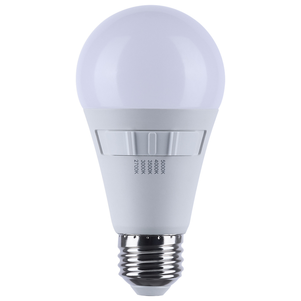14 Watt A19 LED; 27K/3K/35K/4K/5K CCT Selectable; Medium Base; White Finish; 120 Volt