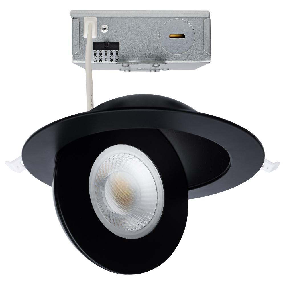 15 Watt; CCT Selectable; LED Direct Wire Downlight; Gimbaled; 6 Inch Round; Remote Driver; Black