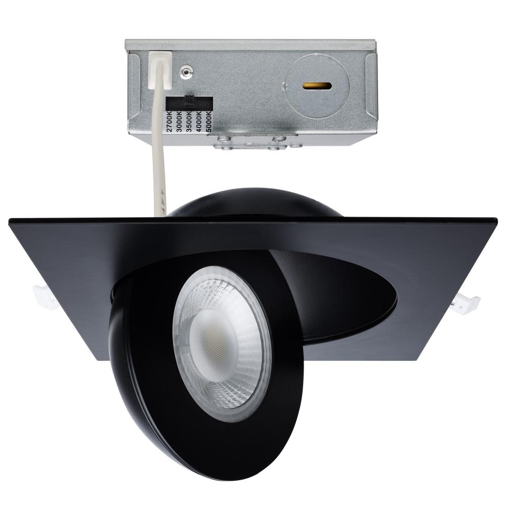 15 Watt; CCT Selectable; LED Direct Wire Downlight; Gimbaled; 6 Inch Square; Remote Driver; Black