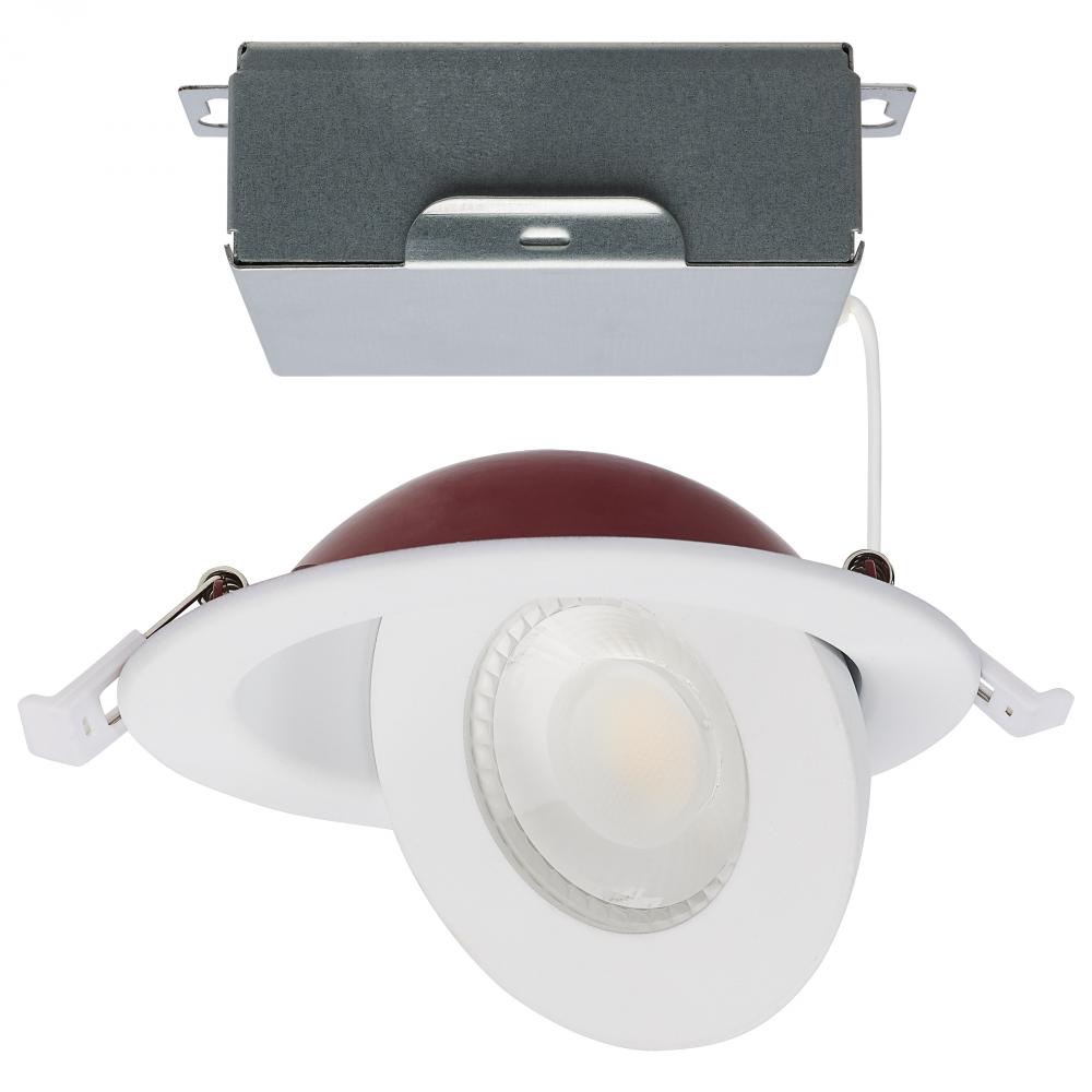 9 Watt LED; Fire Rated; 4 Inch Direct Wire Directional Downlight; Round Shape; White Finish; CCT