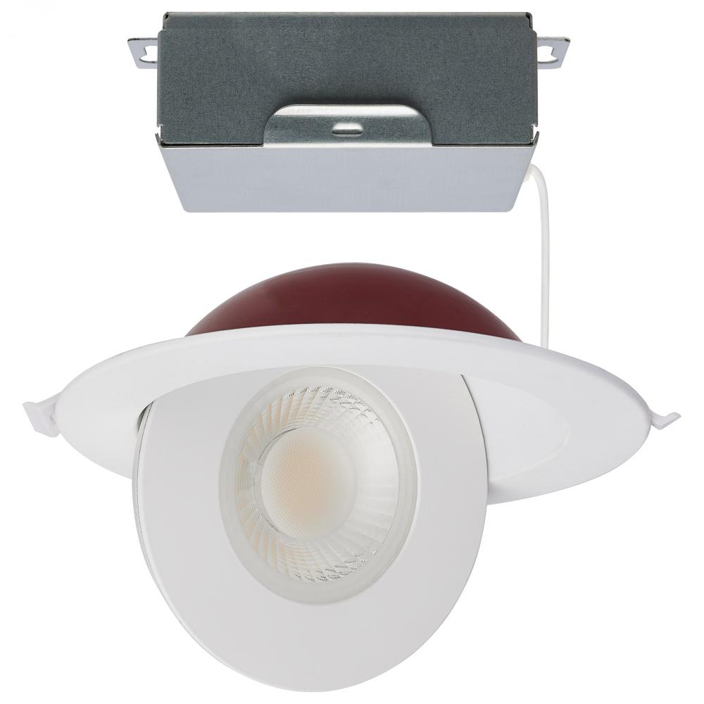 15 Watt LED; Fire Rated; 6 Inch Direct Wire Directional Downlight; Round Shape; White Finish; CCT