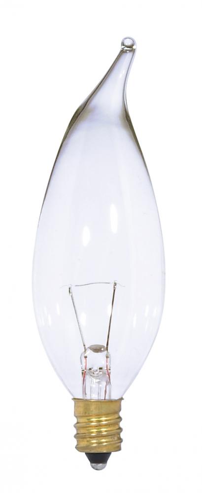 15 Watt CA10 Incandescent; Clear; 1500 Average rated hours; 150 Lumens; Candelabra base; 12 Volt