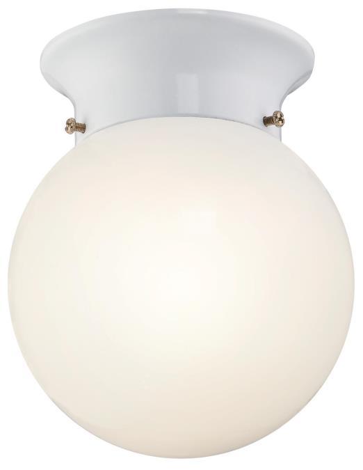 6 in. 8W LED Flush White Finish White Opal Glass Globe