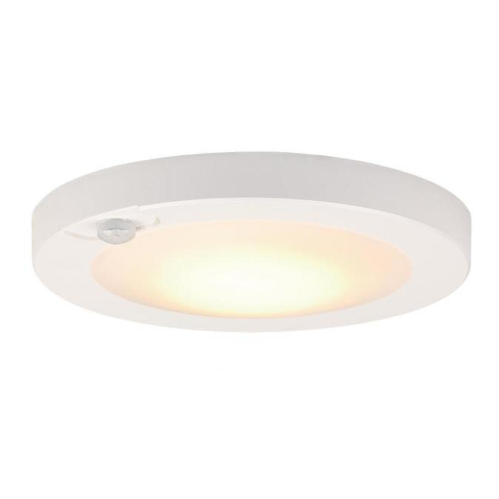 6 in. 7W LED Flush with Motion Sensor White Finish White Frosted Shade, 3000K