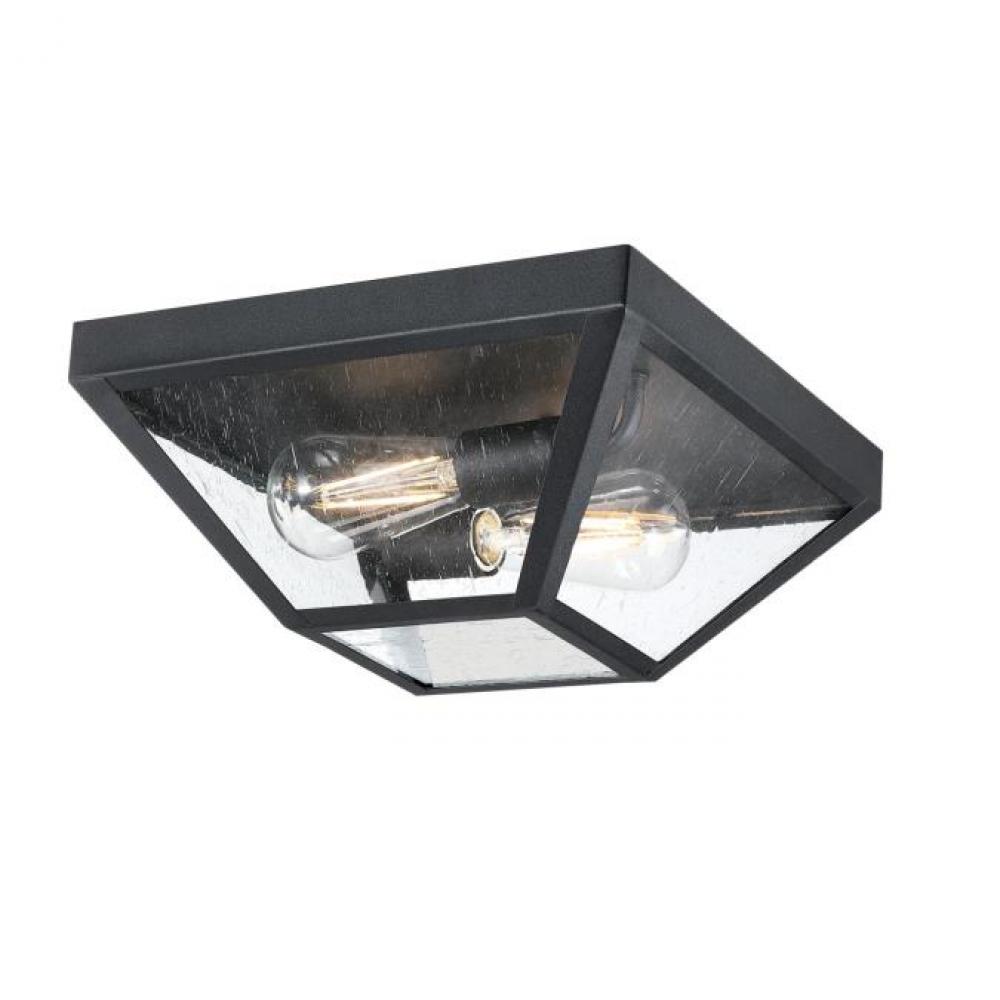 12 in. 2 Light Flush Textured Black Finish Clear Seeded Glass