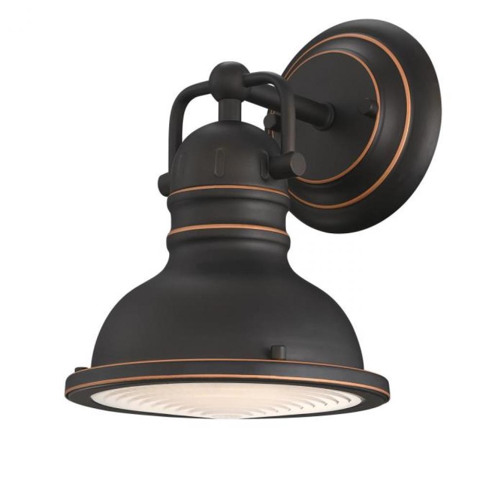 1 Light Wall Fixture Oil Rubbed Bronze Finish with Highlights Frosted Prismatic Acrylic Lens