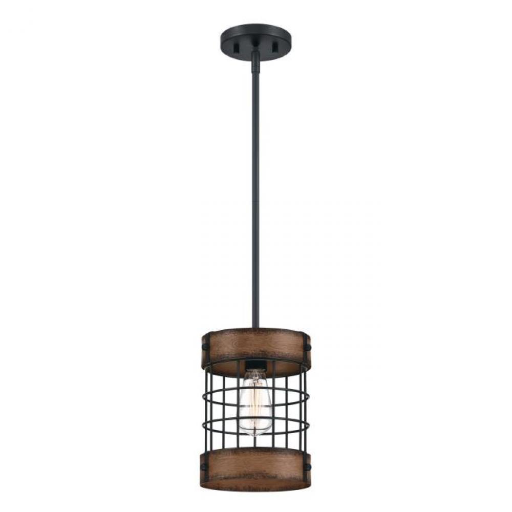 Pendant Matte Black Finish with Barnwood Accents Cage Shade